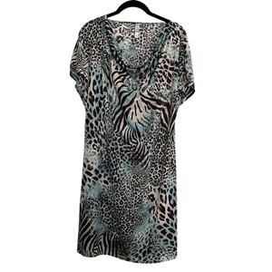 Cruz by Natori animal print dress L Wildcore Sheer Glam Cowl Neck Jungle Y2K
